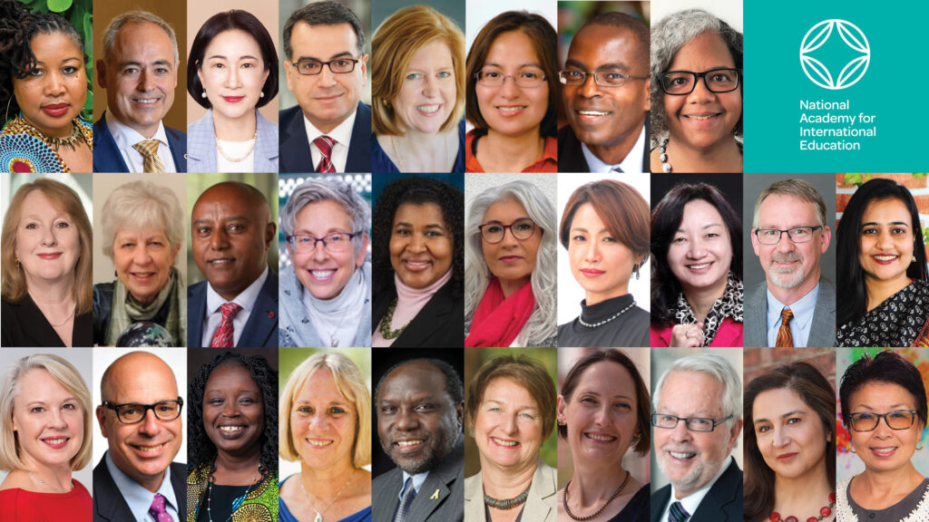 a photo collage of headshots of members of the National Academy for International Education (NAIE). The NAIE logo appears at the top right.