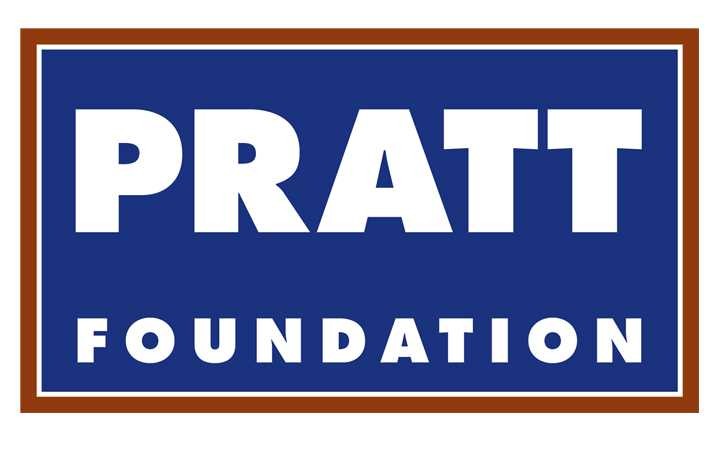 Logo of Pratt Foundation with blue background and white text.