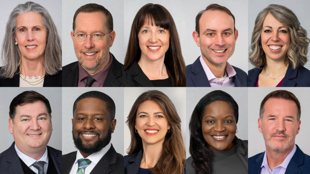 A montage displays headshots of IIE's executive leadership team (clockwise, starting top right): Edith Cecil, Jason Czyz, Amy Eappen, Jonah Kokodyniak, Kristy McCarthy, Ed Monks, Brandon Newton, Nina Smith, Courtney Temple, and Peter Young.